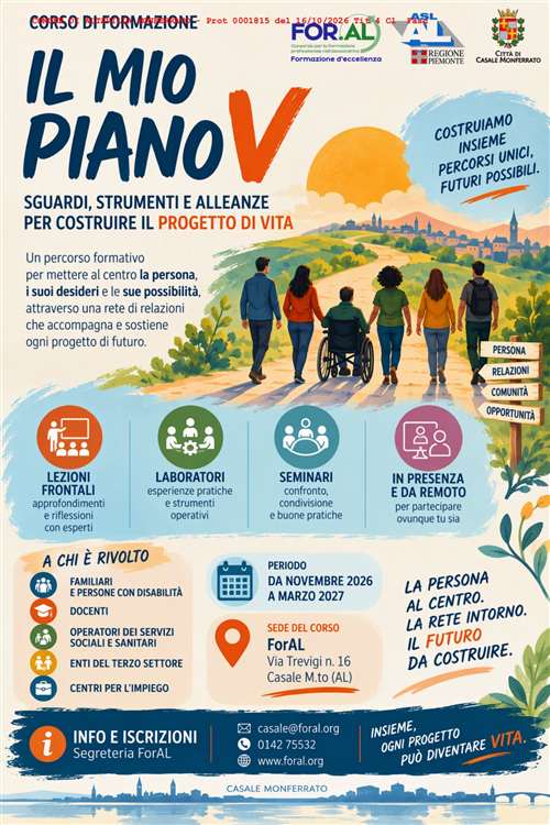 Percorso formativo IL MIO PIANO V - sguardi, strumenti e alleanze per costruire il progetto di vita
